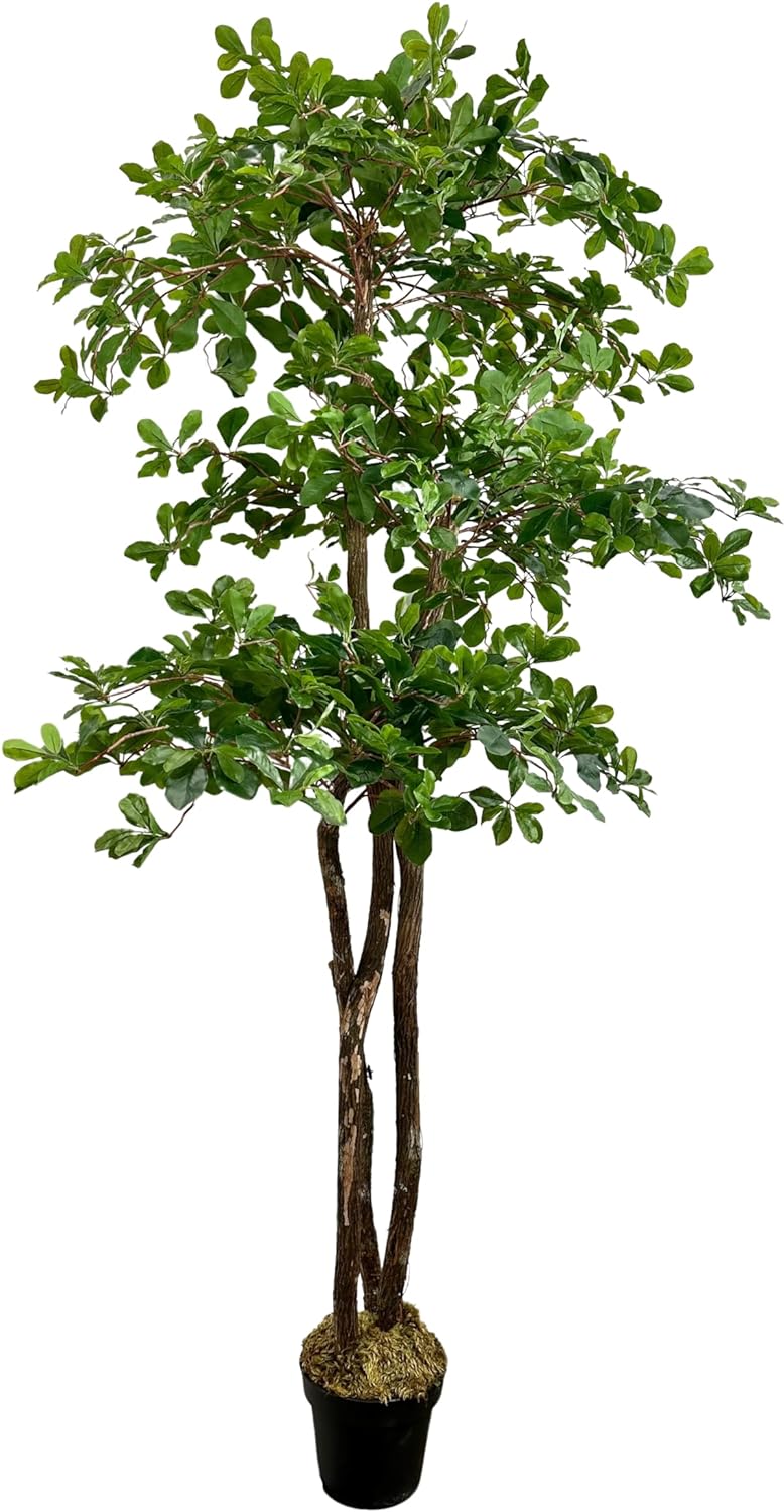Hand-Made Italian Black Olive Leaf 3-Tier 6.5' Artificial Tree, Green, Cypress & Alabaster