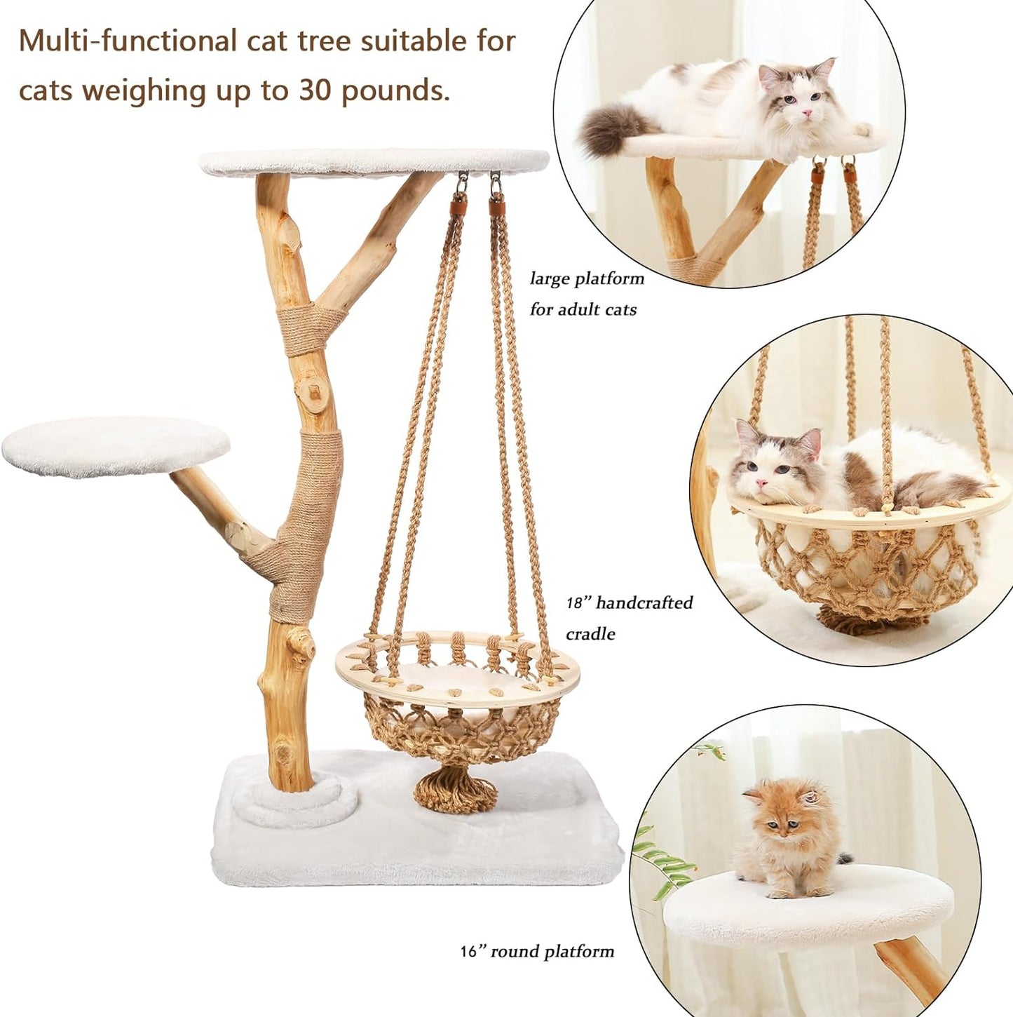 Xiamiao Modern Cat Tree for Indoor Cats, Wooden Cat Condos and Towers for Large Cats Washable, Luxury Mid Century Cat Furniture with Unique Cat Swing, 50 Inches Tall