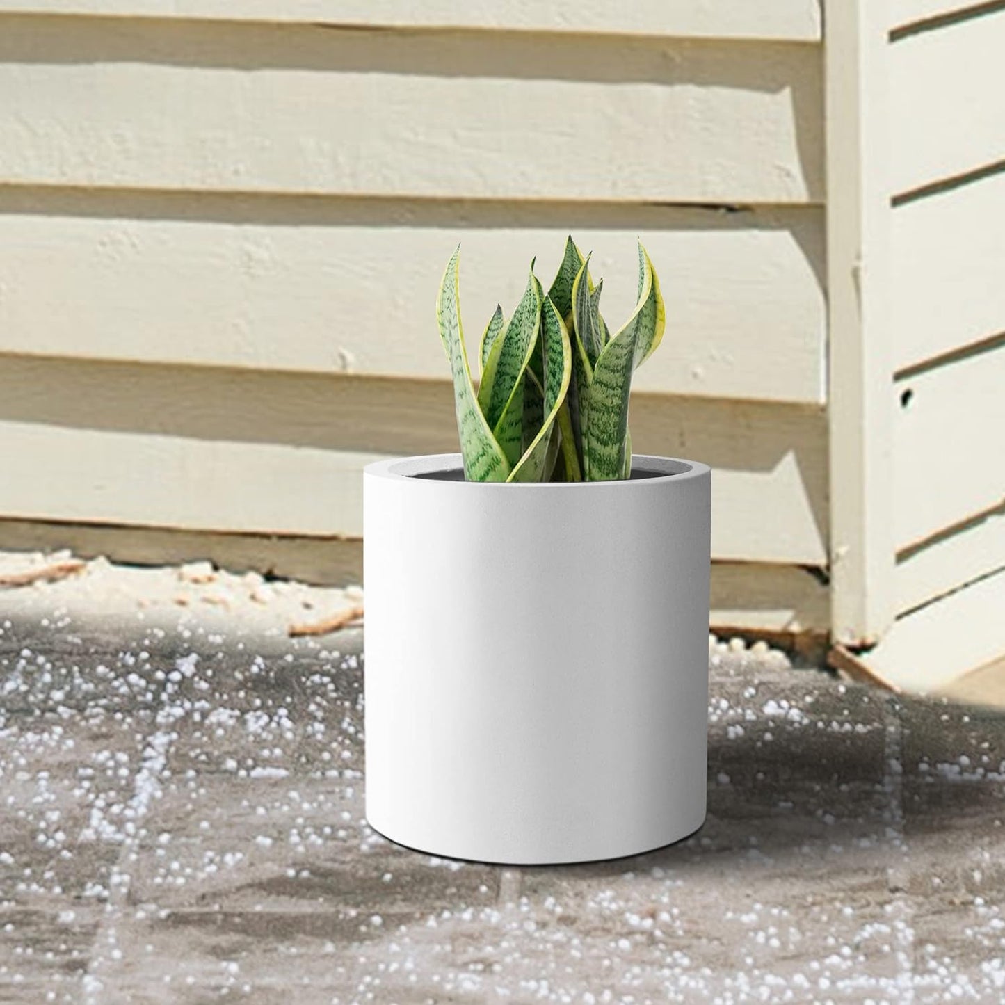 Kante 9.8",12.6",15.7" Dia Round Concrete Planter Set of 3, Modern Style Large Cylindrical Plant Pot with Drainage Hole and Rubber Plug for Indoor Outdoor Patio, Weathered Concrete