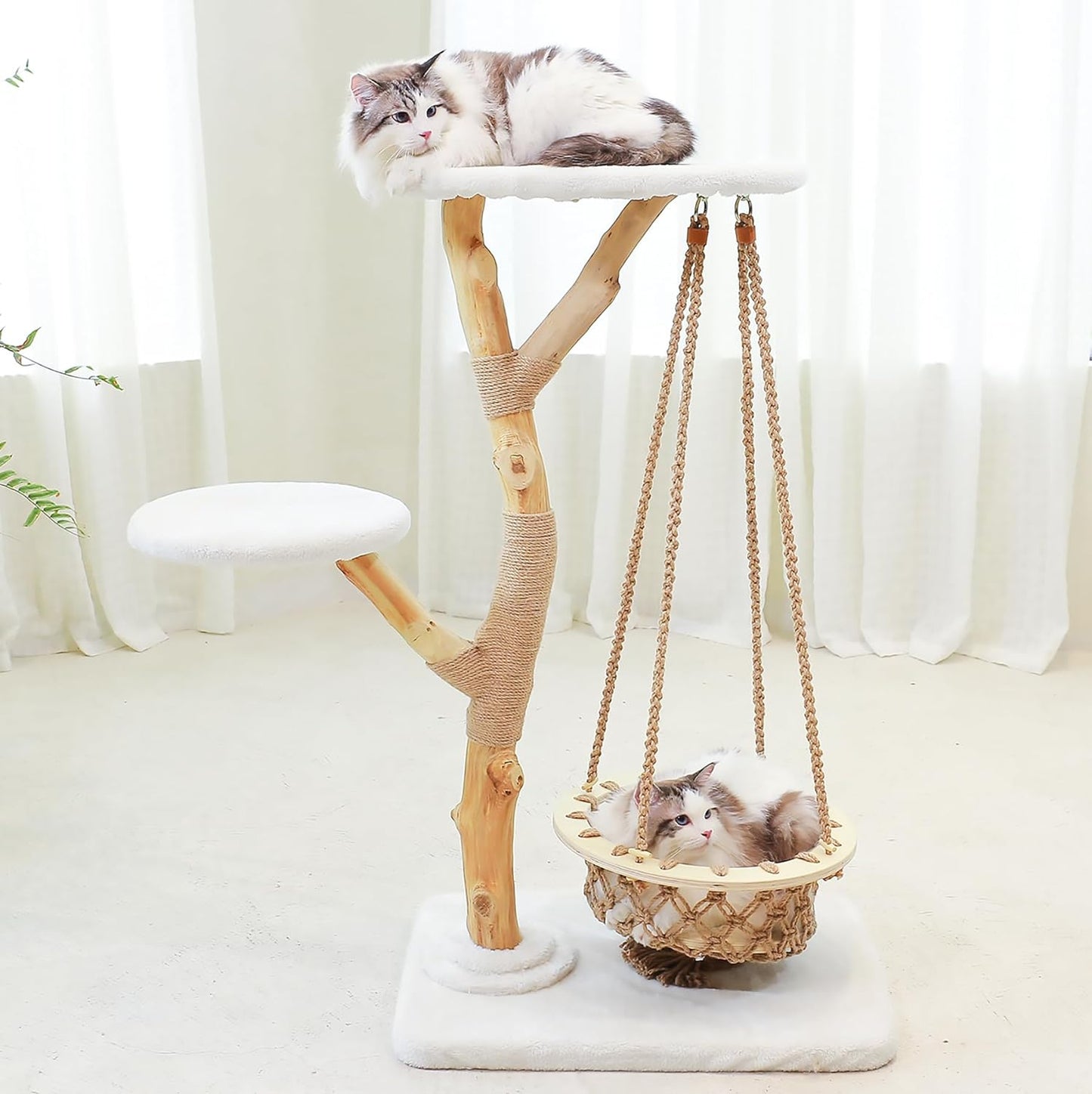 Xiamiao Modern Cat Tree for Indoor Cats, Wooden Cat Condos and Towers for Large Cats Washable, Luxury Mid Century Cat Furniture with Unique Cat Swing, 50 Inches Tall