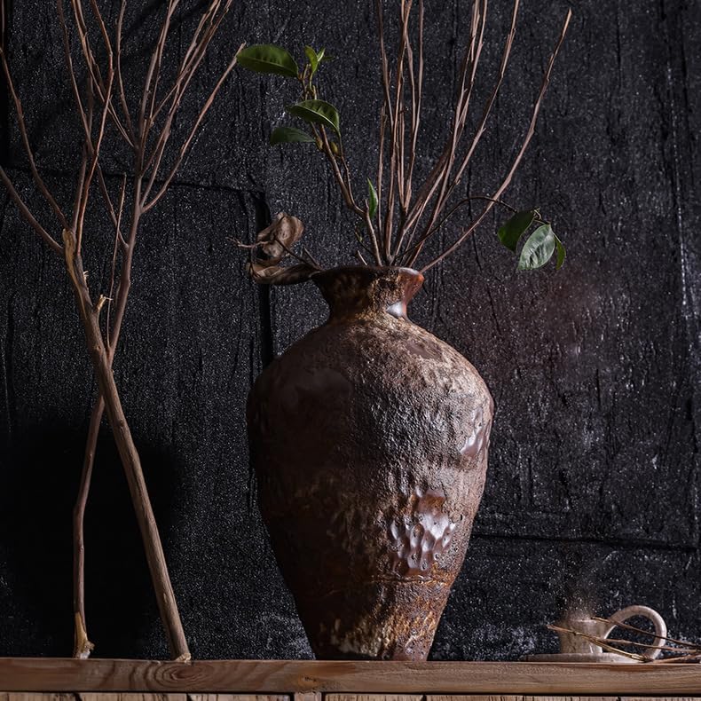 Ceramic Rustic Farmhouse Vase, Pottery Flower Vase for Centerpieces, Decorative Vase for Table, Living Room, Bedroom, Bathroom