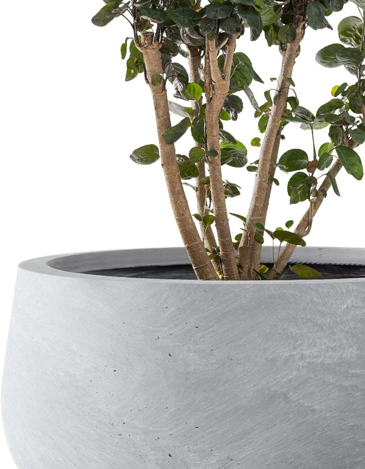 Kante 19.6" Dia Round Concrete Planter, Outdoor Indoor Garden Plant Pots with Drainage Hole and Rubber Plug, Modern Curvaceous Design, Iron Oxide