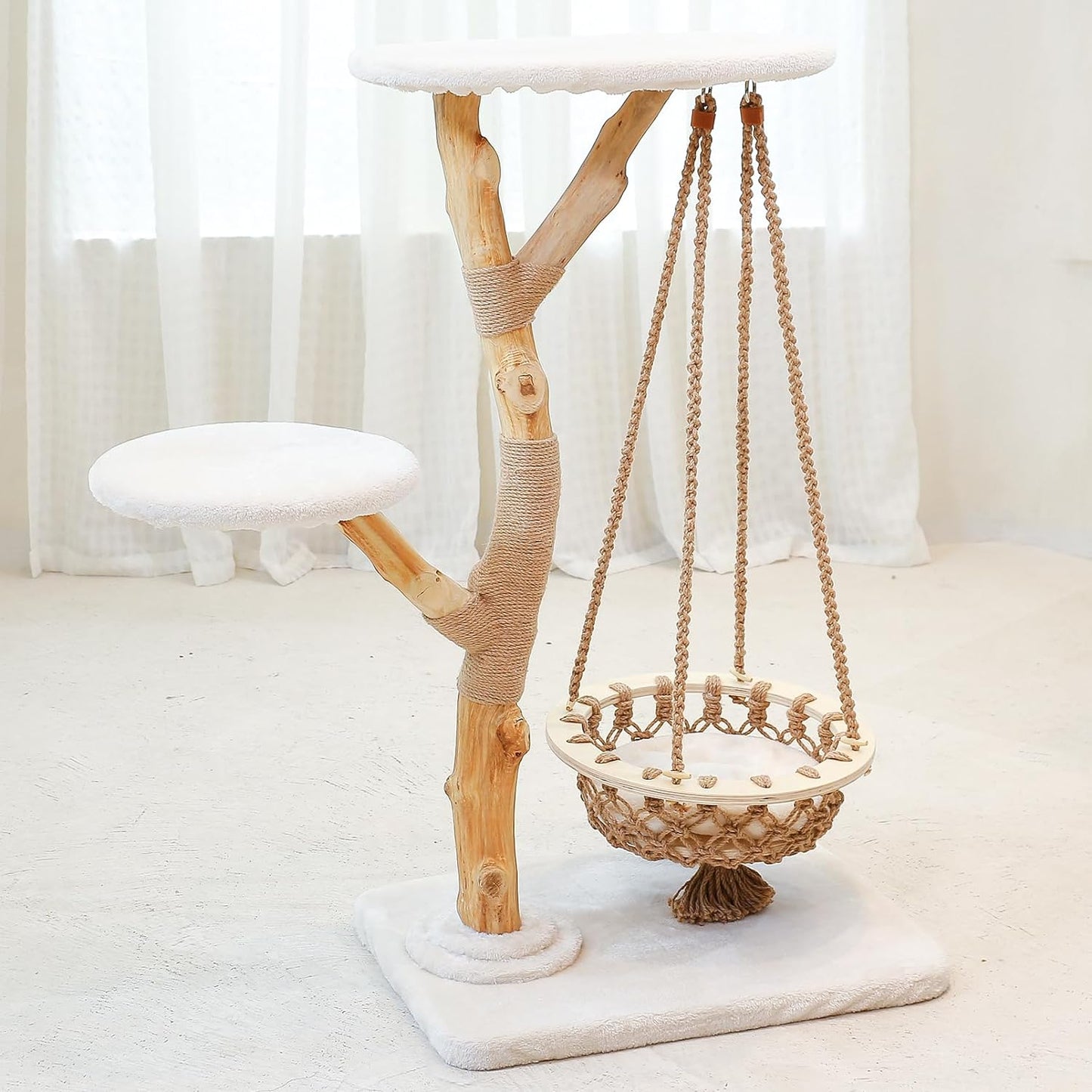 Xiamiao Modern Cat Tree for Indoor Cats, Wooden Cat Condos and Towers for Large Cats Washable, Luxury Mid Century Cat Furniture with Unique Cat Swing, 50 Inches Tall