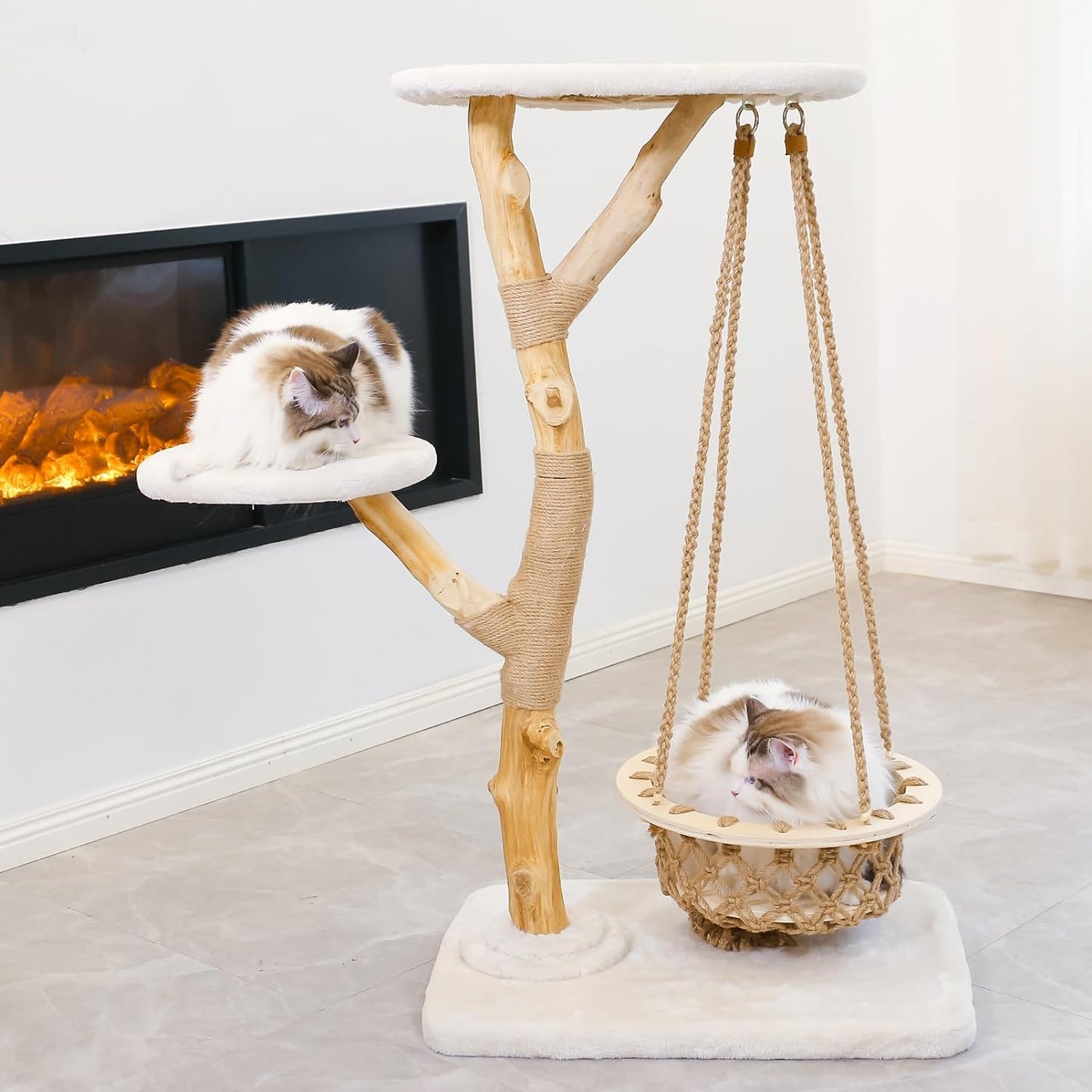 Xiamiao Modern Cat Tree for Indoor Cats, Wooden Cat Condos and Towers for Large Cats Washable, Luxury Mid Century Cat Furniture with Unique Cat Swing, 50 Inches Tall