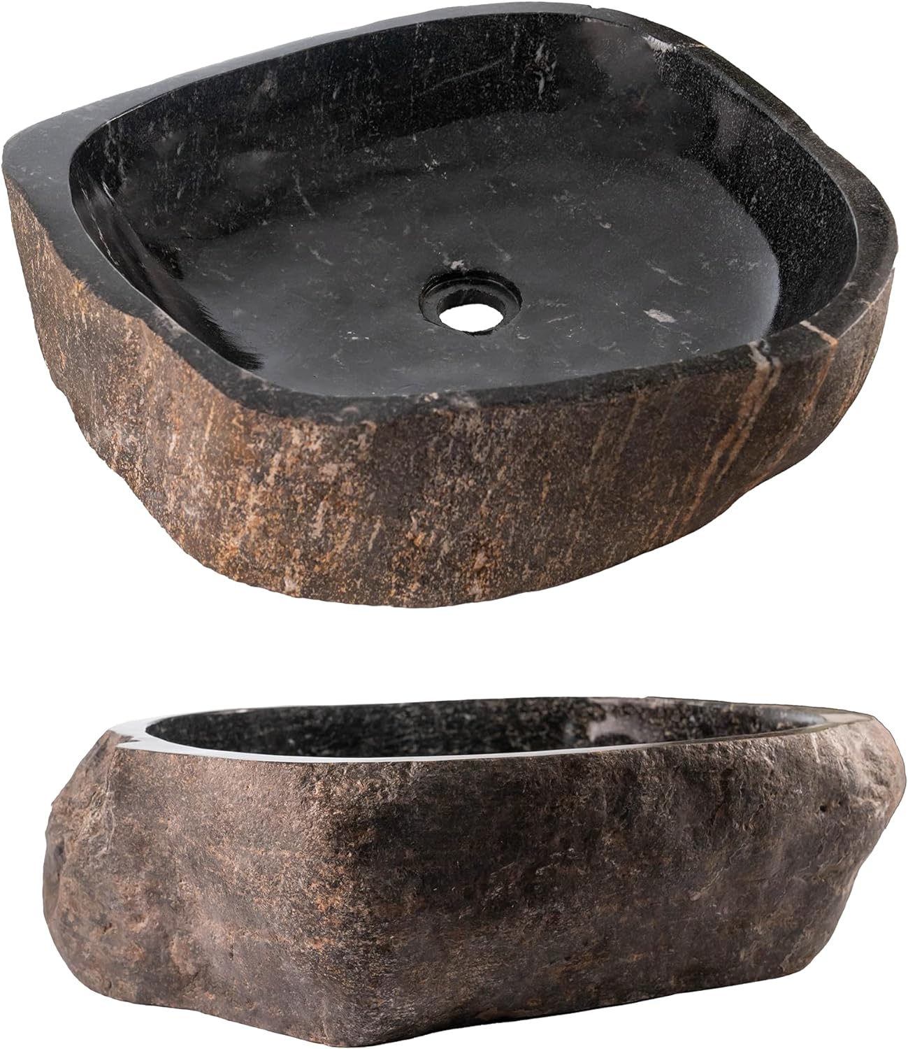 MIDUSO A+ Grade Irregular Natural River Stone Vessel Sink, Stone Vessel Sinks for Bathrooms, Vessel Sink Stone, Bathroom Vessel Sink Included Copper Pop-up Drain and P Trap Bathroom Sink