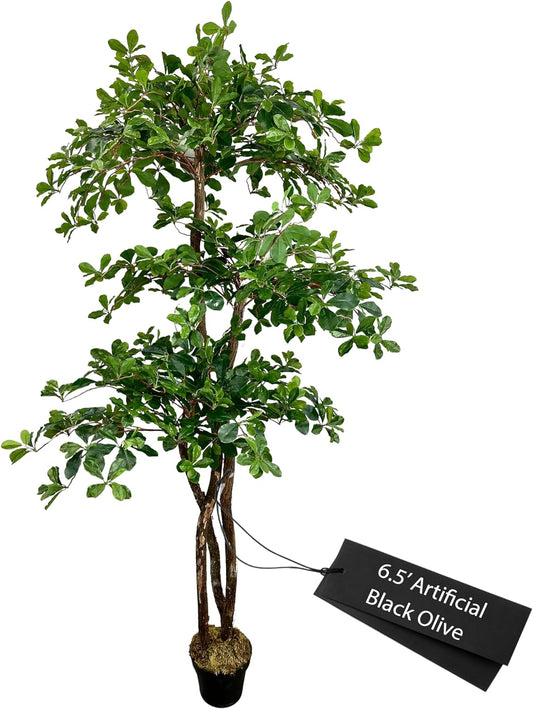 Hand-Made Italian Black Olive Leaf 3-Tier 6.5' Artificial Tree, Green, Cypress & Alabaster