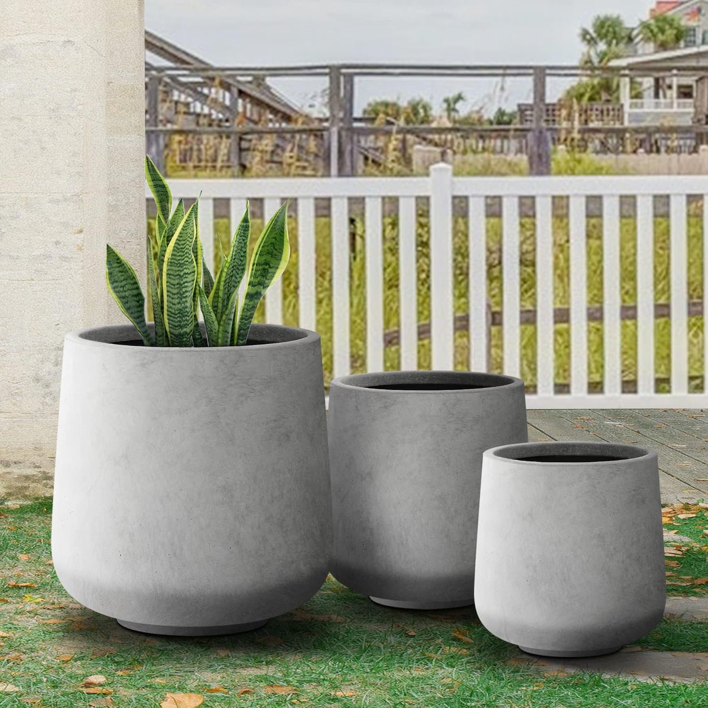 Kante 15.3"+11.6"+8.2" Dia Round Concrete Planter, Large Outdoor Indoor Planter Pots Containers with Drainage Holes and Rubber Plug for Home Garden Patio, Weathered Concrete