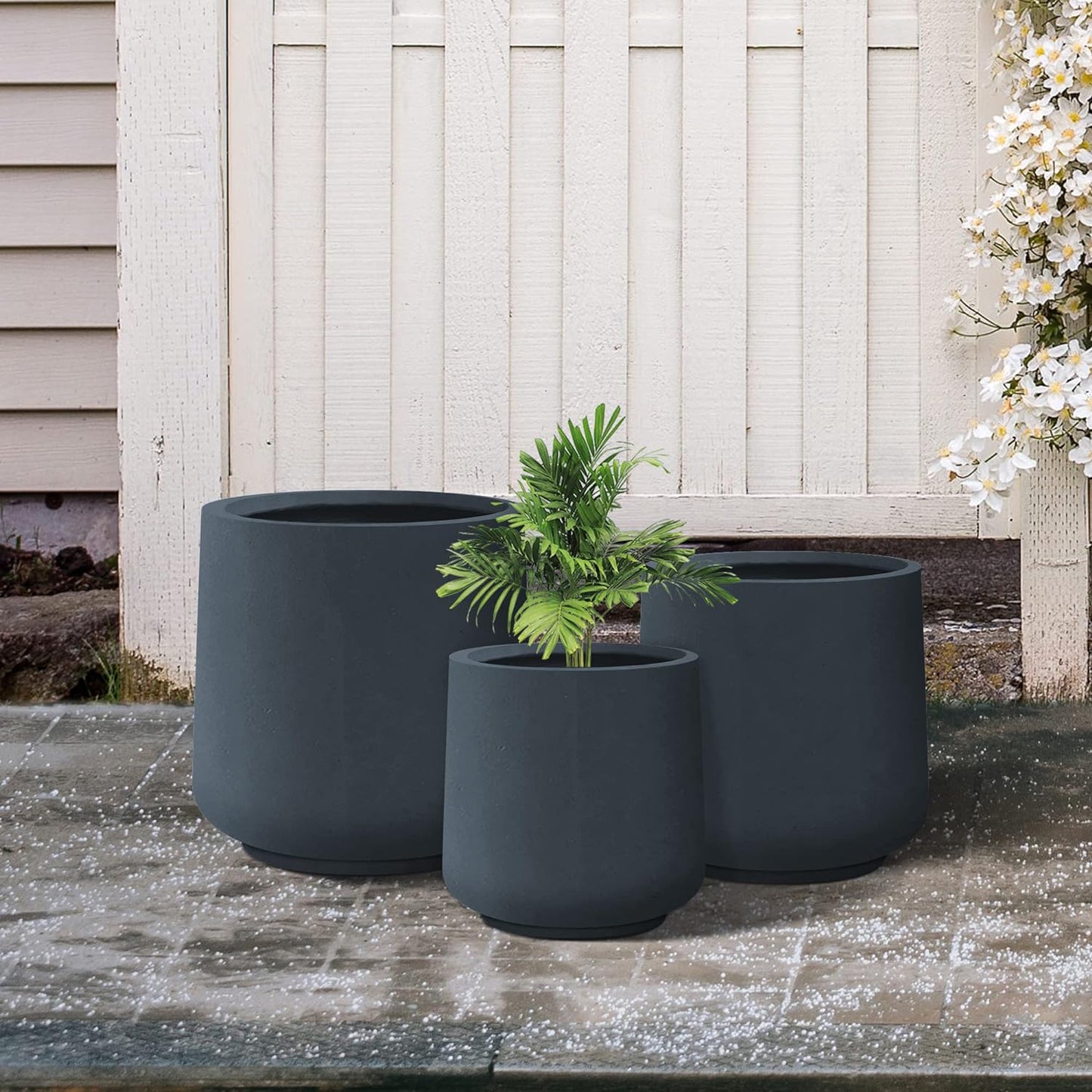 Kante 15.3"+11.6"+8.2" Dia Round Concrete Planter, Large Outdoor Indoor Planter Pots Containers with Drainage Holes and Rubber Plug for Home Garden Patio, Weathered Concrete