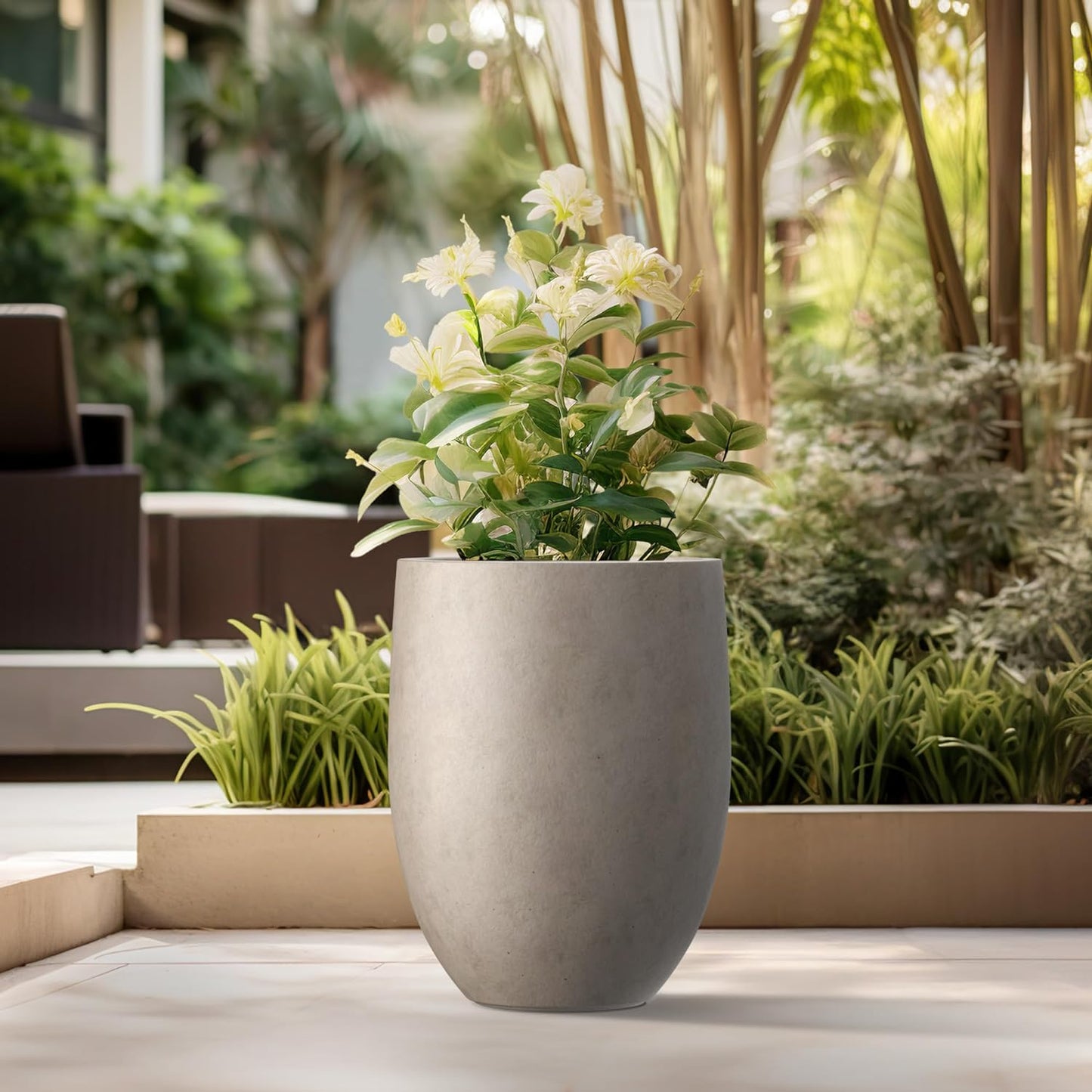 Kante 21.7" H Weathered Concrete Tall Planter, Large Outdoor Indoor Decorative Pot with Drainage Hole and Rubber Plug, Modern Round Style for Home and Garden