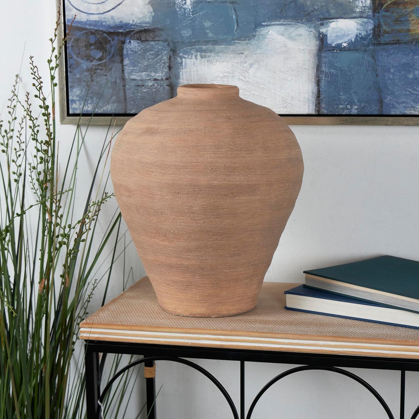 Deco 79 Ceramic Wide Textured Vase, 14" x 13" x 17", Beige
